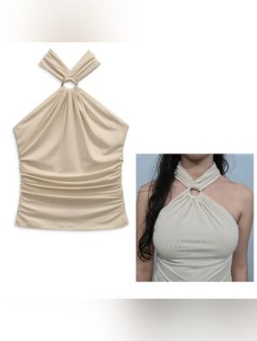 NWOT Jonathan Simkhai Lindsey Mock Neck Ruched Halter Top Shell